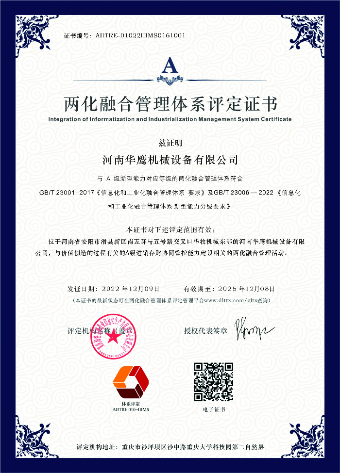 兩化融合管理系統(tǒng)評定證書